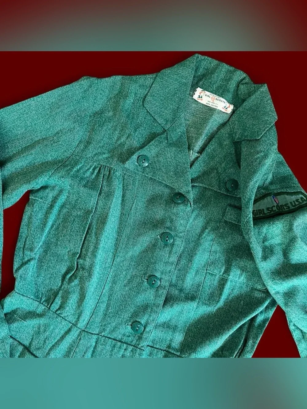1950s TRUE VINTAGE • RARE 50s Girl Scouts Long Sleeve Cotton Mini Dress